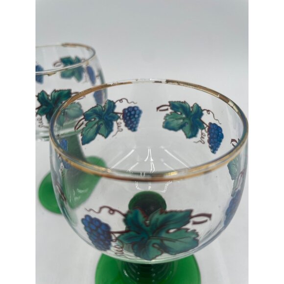 Vintage Luminarc France Wine Glass Set Of 3 With Grapevine Design & Green Stems - Picture 5 of 8